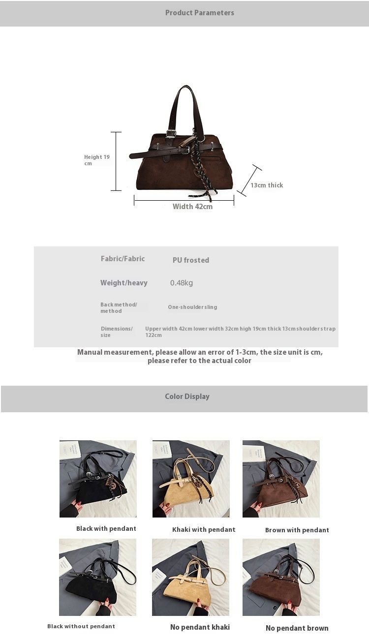 Suède handtas met opvouwbaar ontwerp met grote capaciteit, tas, voorhuidriem, gesp, enkele schoudertas_voghion.com