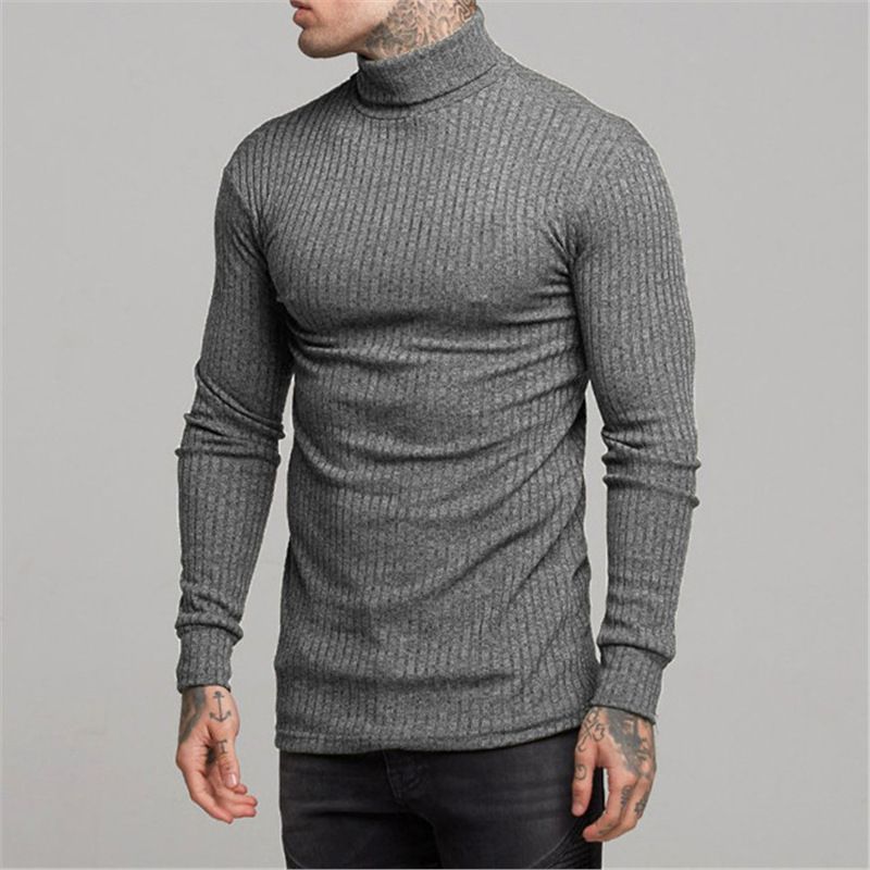 Felpa con cappuccio casual da uomo per autunno e inverno, maglia sportiva a maniche lunghe da uomo, strato di base con maglione a collo alto_voghion.com