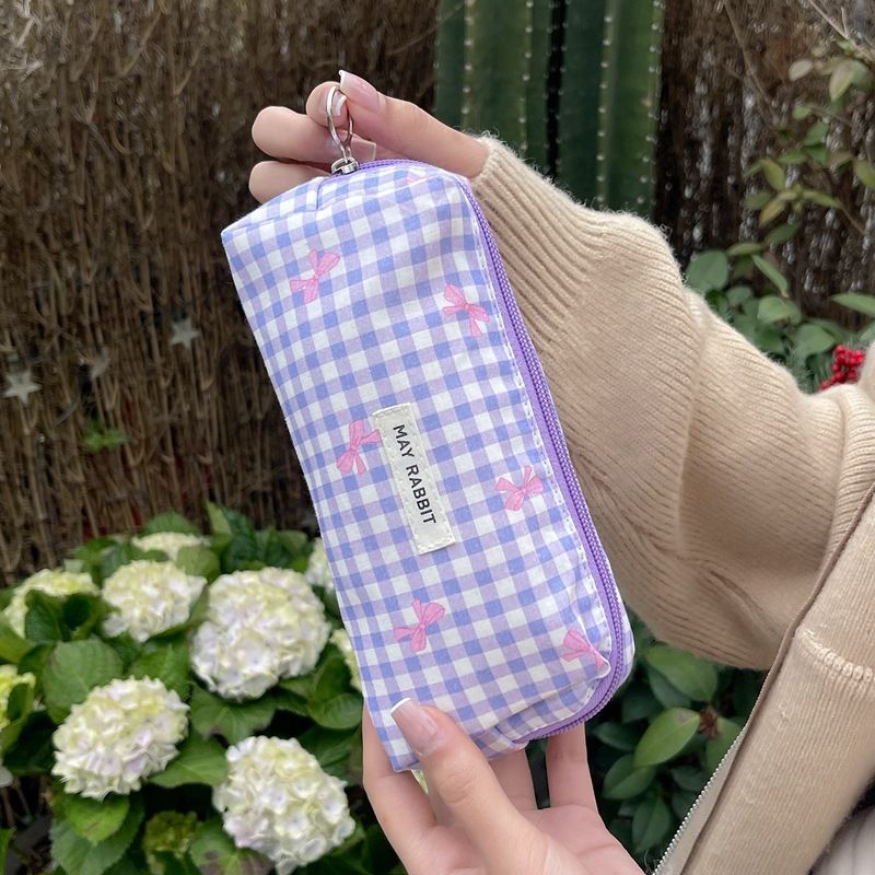 Begge Checkered Bow Makeup Bag - Large Capacity & Cute (Stylish Cosmetic Pouch For Girls)_voghion.com
