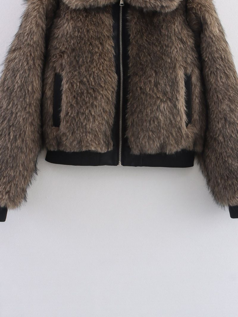 Women's Clothing Trendy Contrast-Trim Faux Fur Jacket – Winter Fashion Coat For Women"_voghion.com