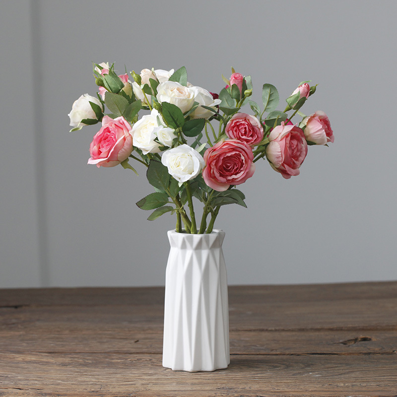 Taobao Tmall Countryside 3-head Small Rose Silk Flowers Simulated Flowers Fake Flowers Dining Table Coffee Table Floral Art_voghion.com