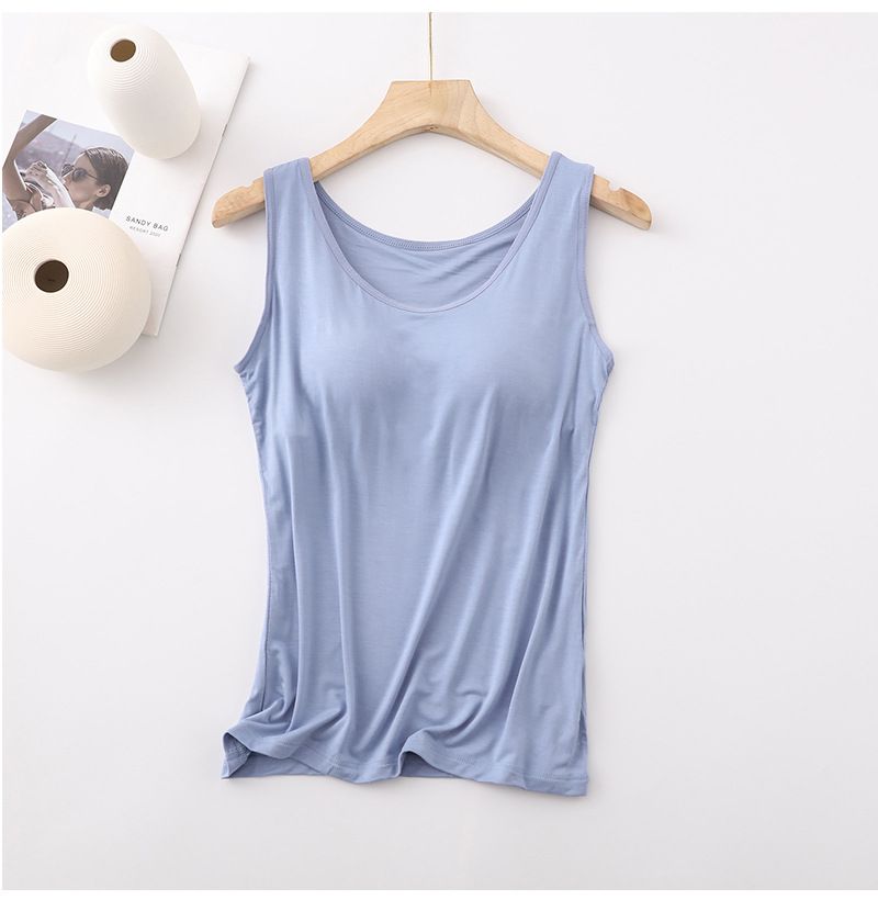 Petit gilet caraco avec coussinet de poitrine pour femme, large bandoulière intérieure, base, vêtements d'extérieur assortis, sous-vêtements exposés à la clavicule, sans manches, été_voghion.com