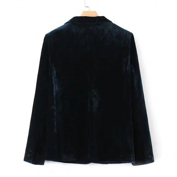 Top da pendolare verde scuro con giacca in velluto a un bottone, popolare in autunno e inverno 2025 per le donne_voghion.com