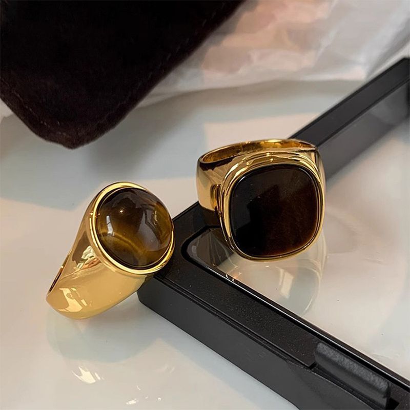 Hot Sales Foxanry Gold Color Tiger's Eye Rings For Women Couples Creative Personality Vintage Simple New Fashion Birthday Jewelry_voghion.com