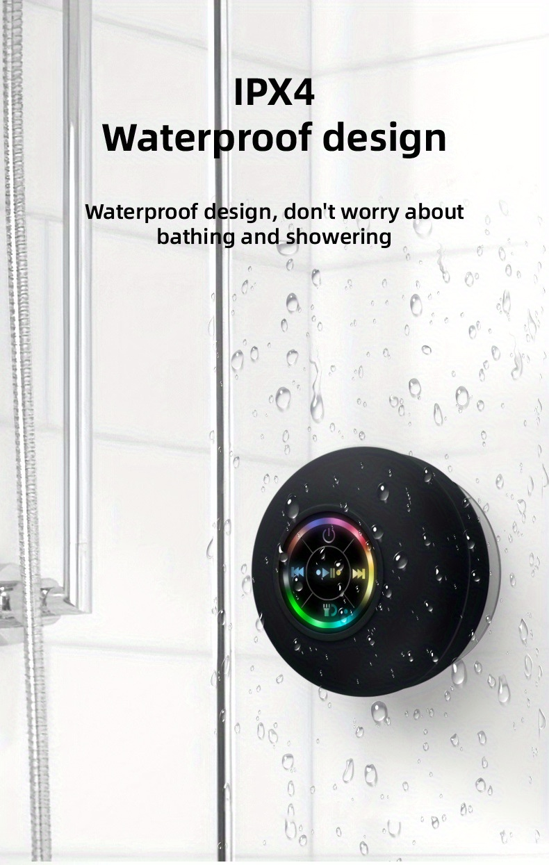 IPX4 waterdichte luidspreker, draagbare draadloze luidspreker met zuignap, USB oplaadbare zwarte luidspreker met 2 uur speeltijd_voghion.com