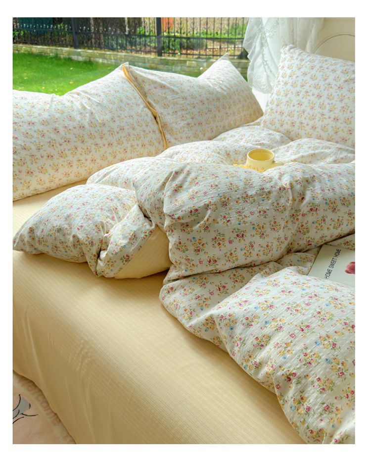 Class A Four-Piece Bedding Set, Pure Cotton Bed Quilt Cover, All-Cotton Fitted Sheet, All-Season Dormitory Single_voghion.com