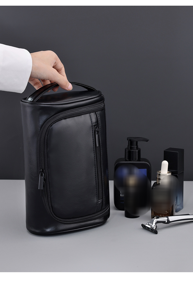 Neue handliche PU-Make-up-Tasche für Herren mit hochwertigem Gefühl, großer Kapazität, wasserdicht und tragbar, Reise-Pflegetasche, Aufbewahrungstasche_voghion.com