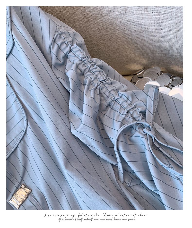 Women's Clothing Striped Drawstring Shirt Design Niche Lazy Style Loose Beautiful Long Sleeved Shirt_voghion.com