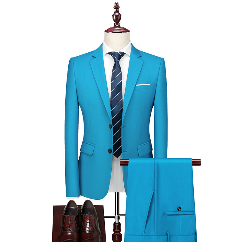 Chaqueta de traje delgada de negocios para novio y padrino de boda para hombre, traje de dos botones de color sólido, conjunto de dos piezas_voghion.com