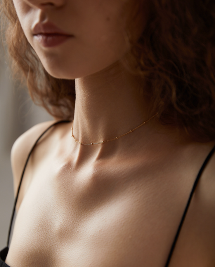 Jewelry gold bead necklace French style short women's clavicle chain forest sweater chain_voghion.com