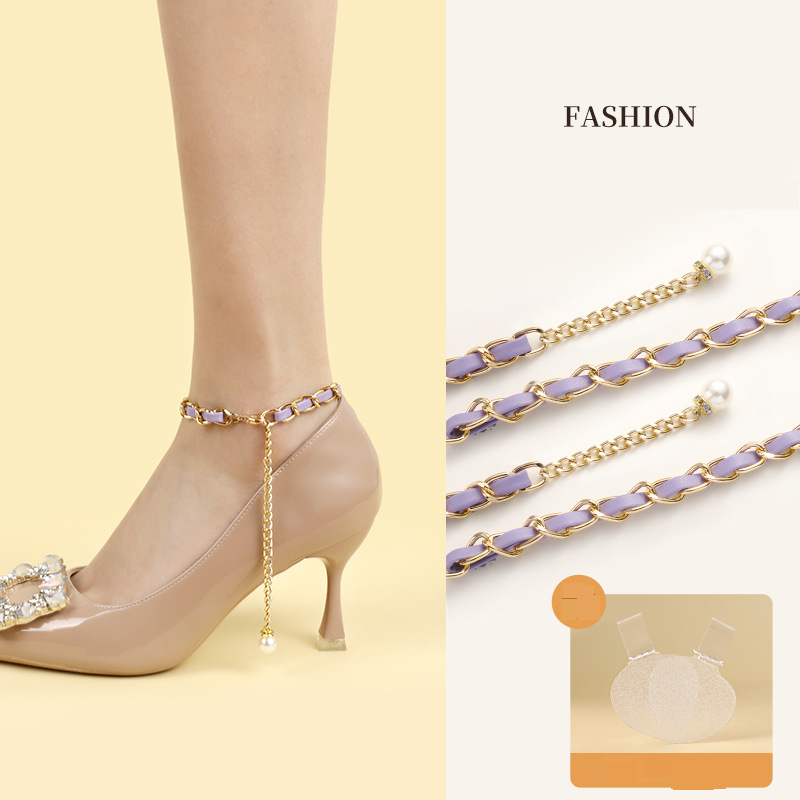 Accessori per scarpe sui nuovi sandali con tacchi alti con lacci di perle e diamanti senza tacco che cadono dal tallone, cinturini regolabili, installazione gratuita_voghion.com