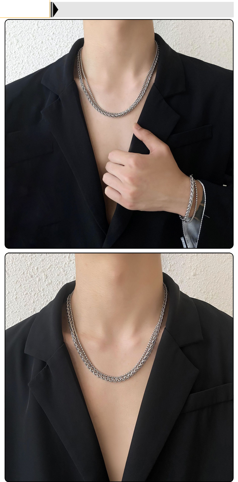 Halskæde Herremode High End Ins Design Hip Hop Dobbelt Layer Stacking Halskæde Simple Boys Titanium Steel Chain_voghion.com