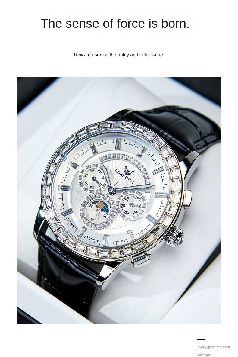ROERDUM Master Cool Play Series- Orologio meccanico da uomo Big Three Eyes Luminoso Impermeabile Quadrante bianco Business Trend Orologio_voghion.com