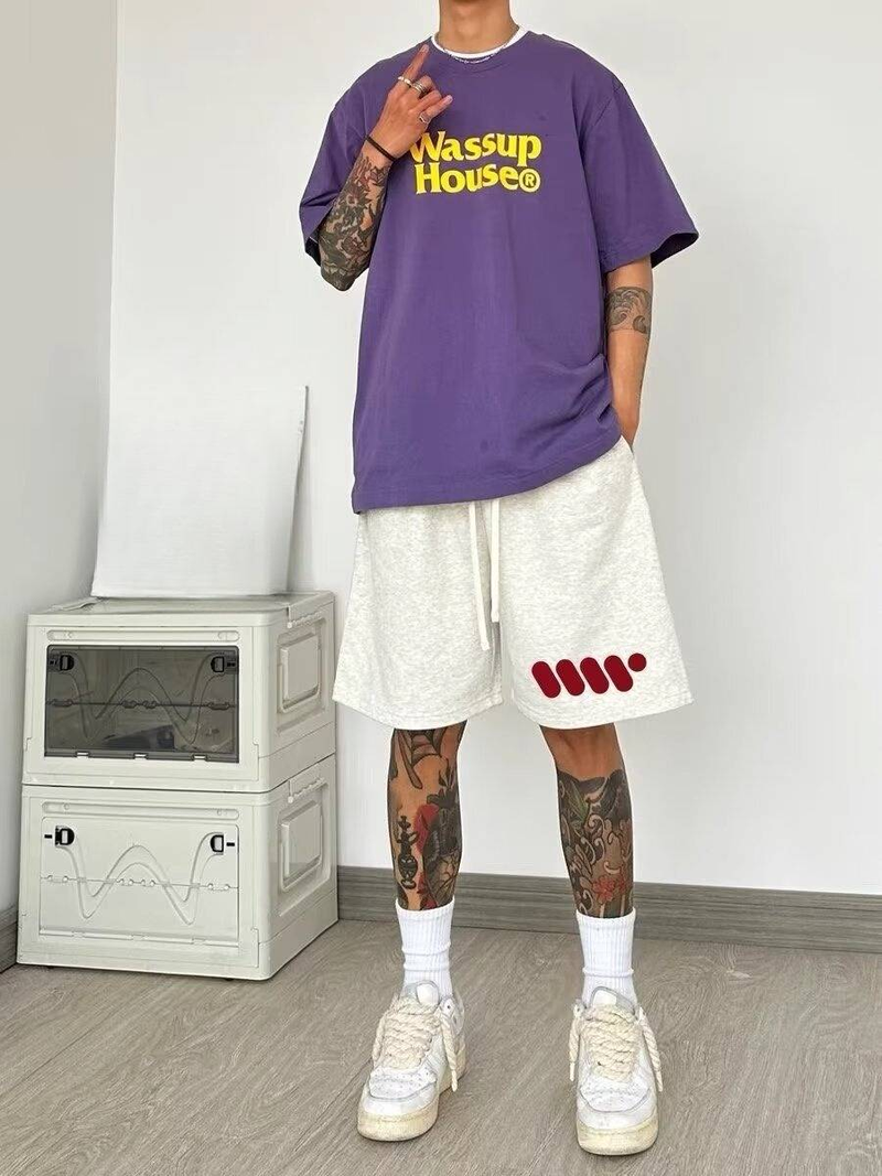 Men's Clothing Plus Size Trendy Letter Print Casual Shorts Versatile Loose Straight Sports Shorts_voghion.com