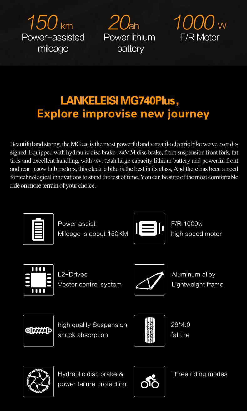 LANKELEISI MG740PLUS Elektrische Fiets 2000W 26" 48V 20AH Dubbele Motor Mountainbike_voghion.com