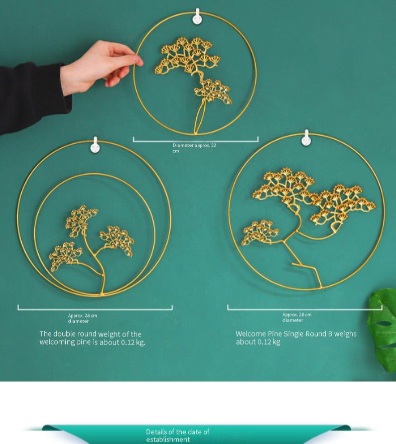 Set di decorazioni da parete in metallo, moderno motivo a foglia di ginkgo e foglia di palma in ferro battuto per soggiorno, camera da letto, studio - finitura oro, arredamento minimalista per la casa._voghion.com