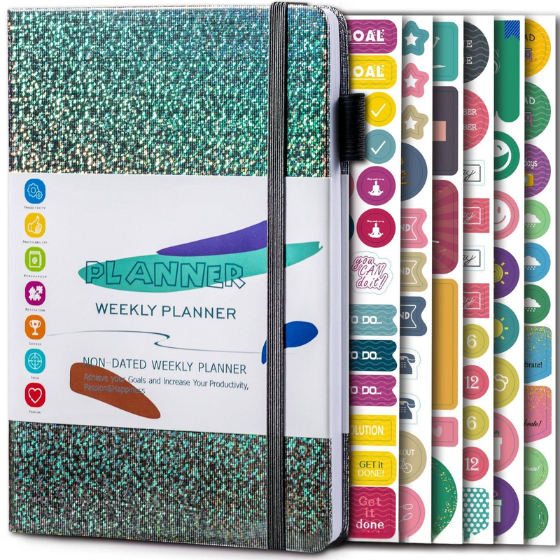A5 Dot Grid Planner Notebook With Elastic Band – Undated Weekly Planner For Productivity, Goal Setting & Organization_voghion.com