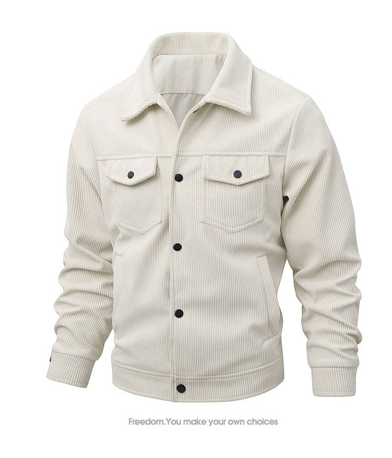 Men's Corduroy Jacket Slim Fit Casual Vintage Stand Collar Windproof Lightweight Polyester Coat For Spring Autumn_voghion.com