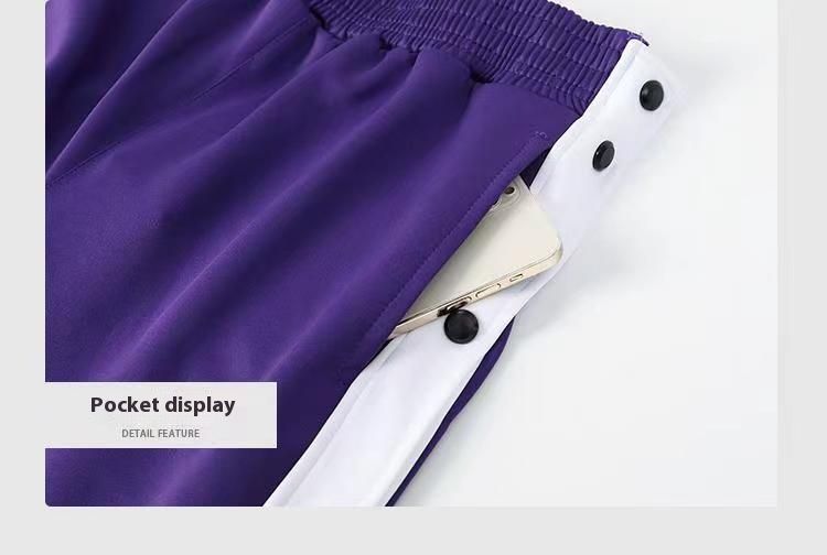 Men's Sporty Button-Front Jogger Pants - Loose Fit, Elastic Cuff, Breathable Polyester For Basketball & Casual Wear_voghion.com