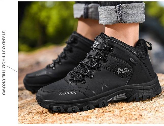 Scarponi da trekking invernali da uomo - Scarpe impermeabili in pelle con fodera in pile, suola in gomma antiscivolo per trekking all'aperto e terreni innevati_voghion.com