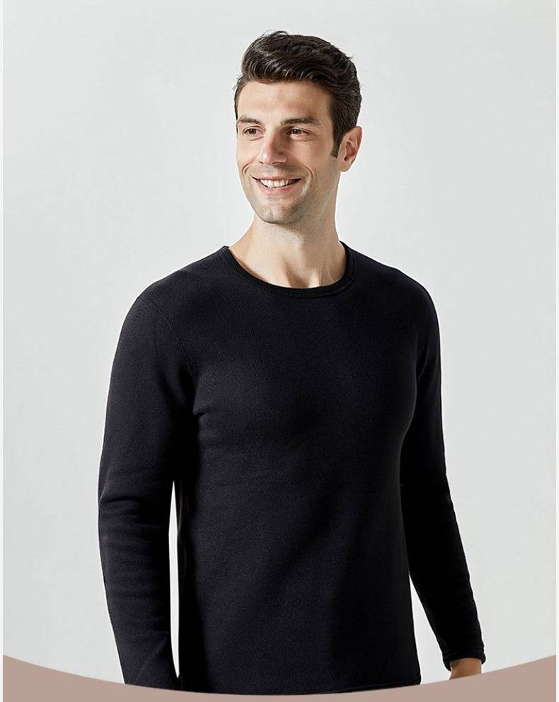 Conjunto de ropa interior térmica para hombre y mujer, con forro polar, cálido, antiestático y antibolitas (850 g, doble capa, cuello redondo/alto)_voghion.com