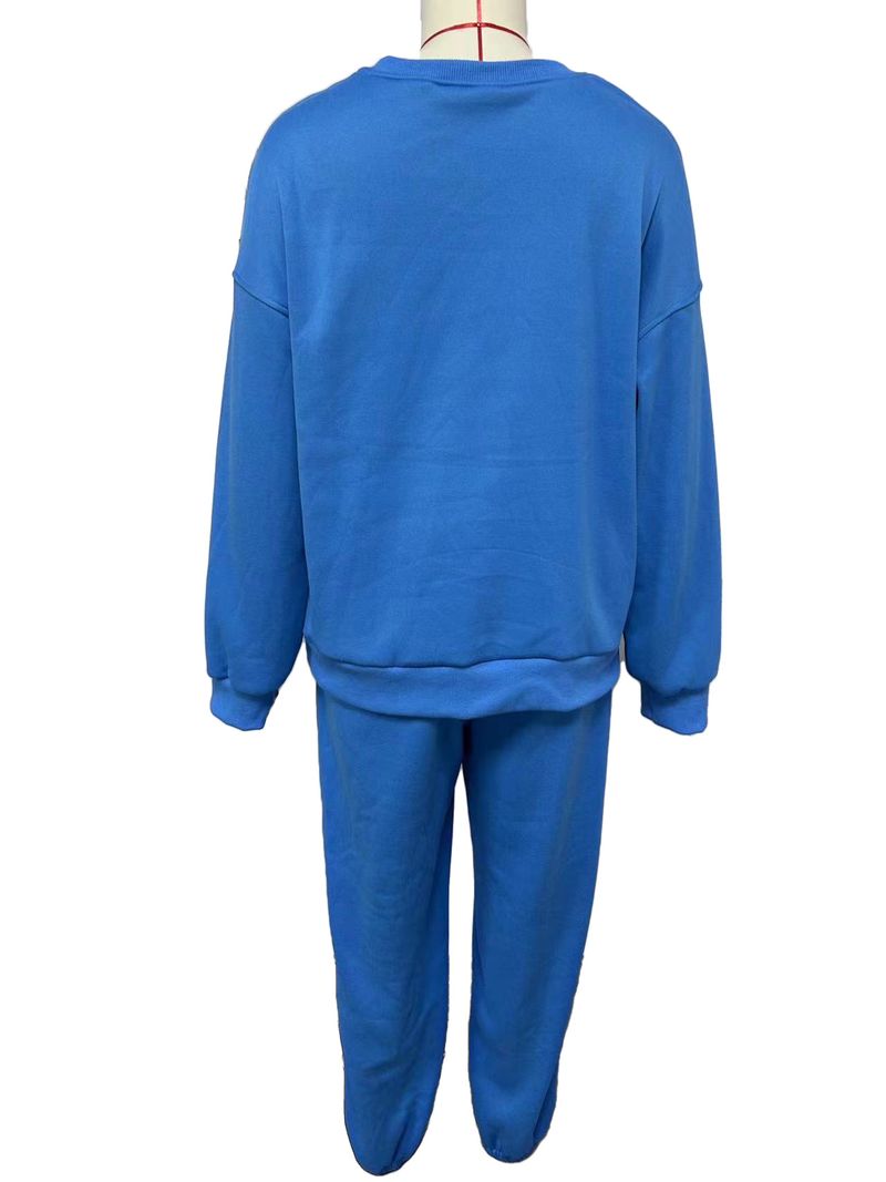 Damenbekleidung Lässiger, modisch bedruckter, verdickter Anzug plus Samt-Sweatshirt mit langen Ärmeln_voghion.com