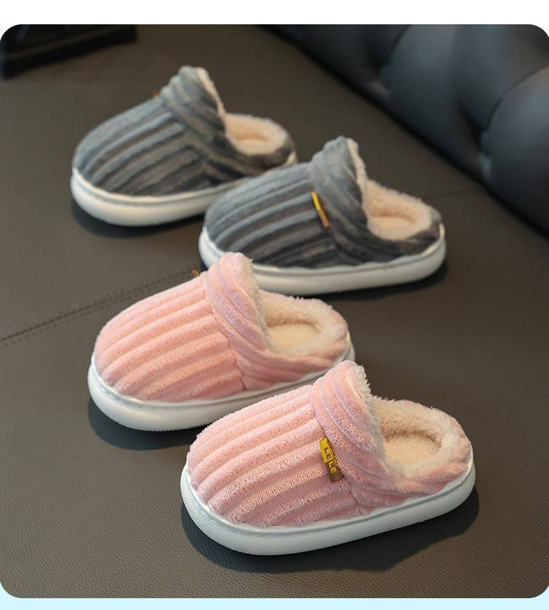 Pantofole invernali comode per bambini e bambine - Calzature da interno antiscivolo con suola spessa (1-10 anni) - Cotone a righe con suola in Trp - Rosa/Arancione/Grigio/Marrone_voghion.com