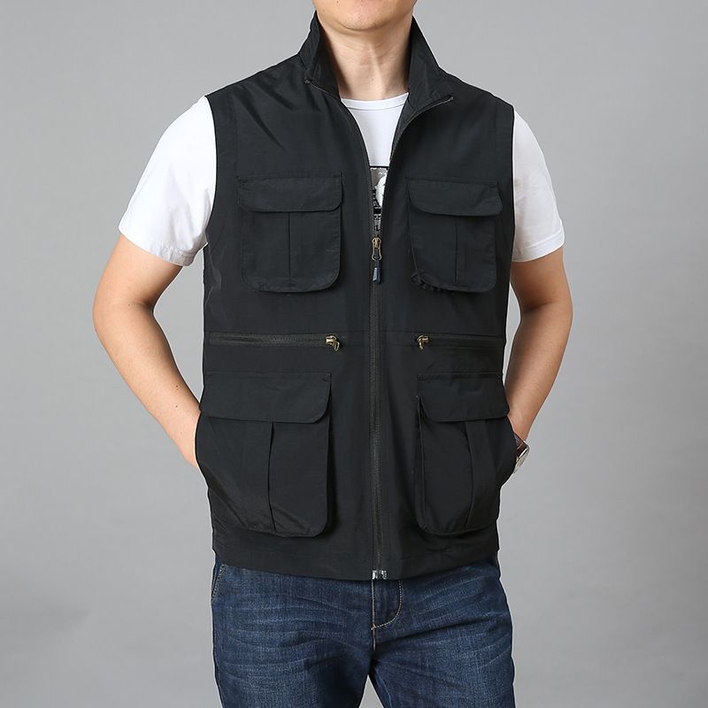 Men's Water-Resistant Tactical Vest – Lightweight Nylon Multi-Pocket Jacket For Outdoor Work & Urban Exploration (Up To 8XL, 5 Colors)_voghion.com
