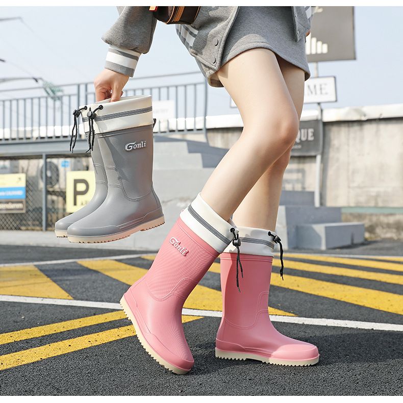 Modische Damen-Regenstiefel, dicksohlig, mittelhoch, wasserdicht, rutschfest und abriebfest, mit Fleece-Futter und warmen Wasserschuhen_voghion.com