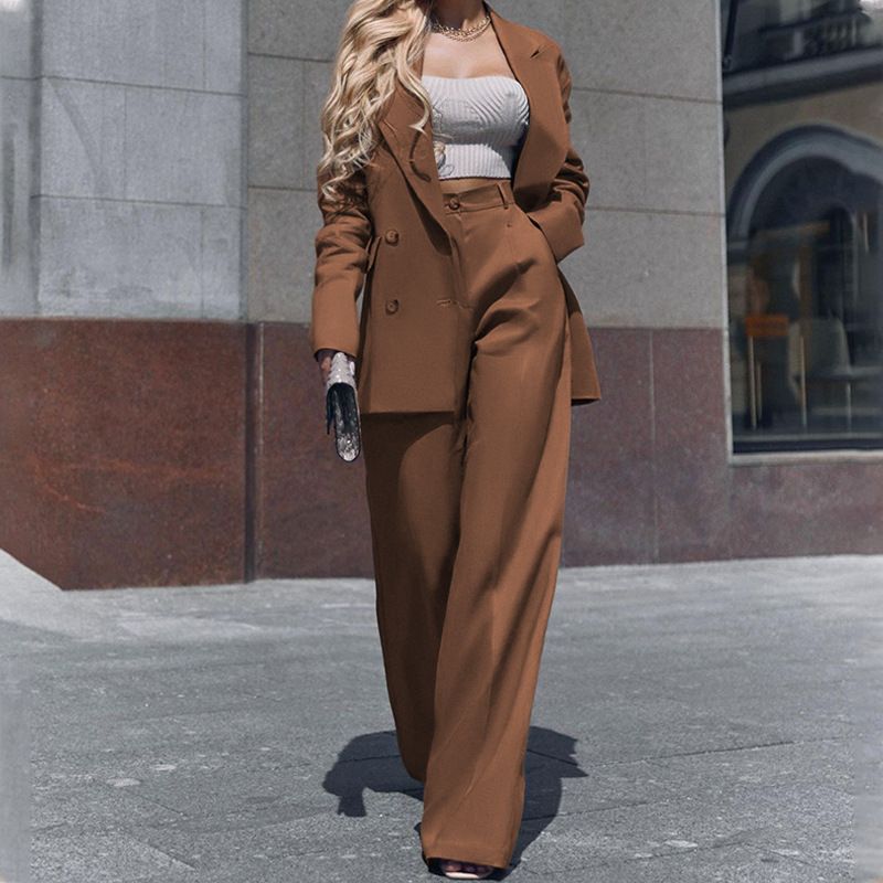Damenmode Temperament Langarmanzug Gerade Hose Zweiteiliges Set_voghion.com