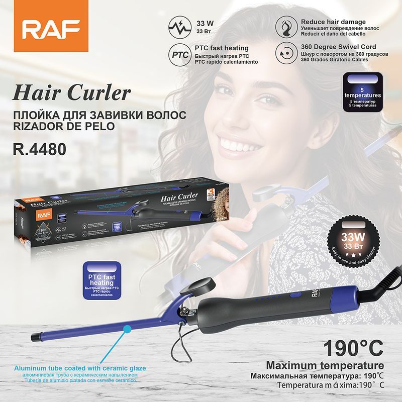 RAF Nuova piastra per capelli in ceramica, per asciugare e bagnare, doppio uso, grande frangia arricciante, rotazione a 360°_voghion.com