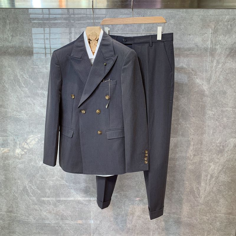 CT British Style New Solid Color Slim Fit Double-Breasted Blazer Suit Men's Trendy Fashion Two-Piece Set_voghion.com