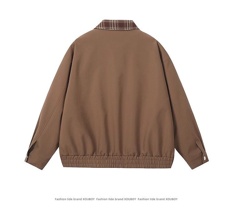 Veste Harrington à revers pour homme Brown Coat Maillot de baseball américain pour homme_voghion.com