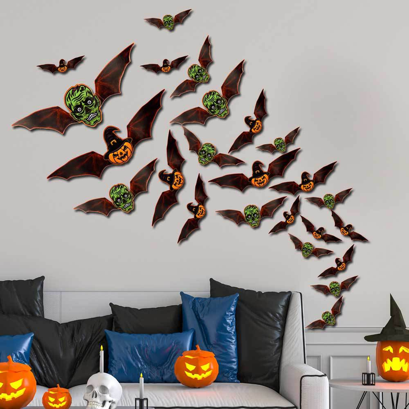 3D Helovīna PET Bat Ghost BOO sienas uzlīme Logu garāžas dekorēšanai liela sienas uzlīme_voghion.com