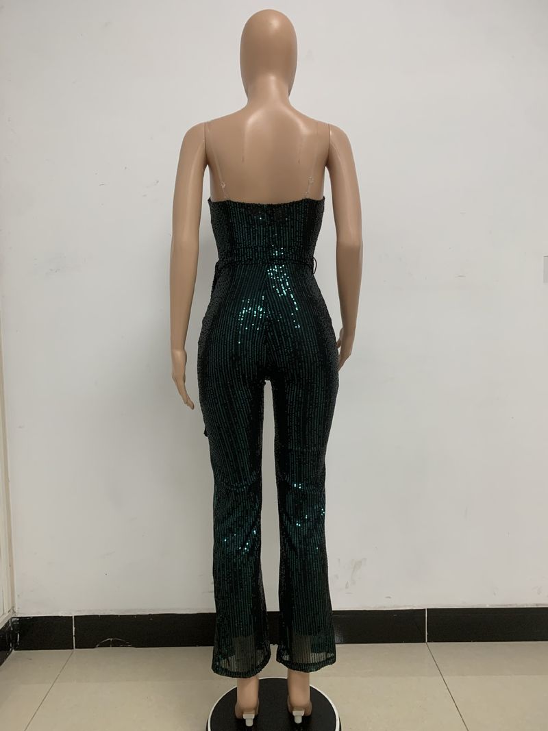 Dametøj Ærmeløs pailletterbæltejumpsuit ensfarvet tubetop rygløs jumpsuit_voghion.com