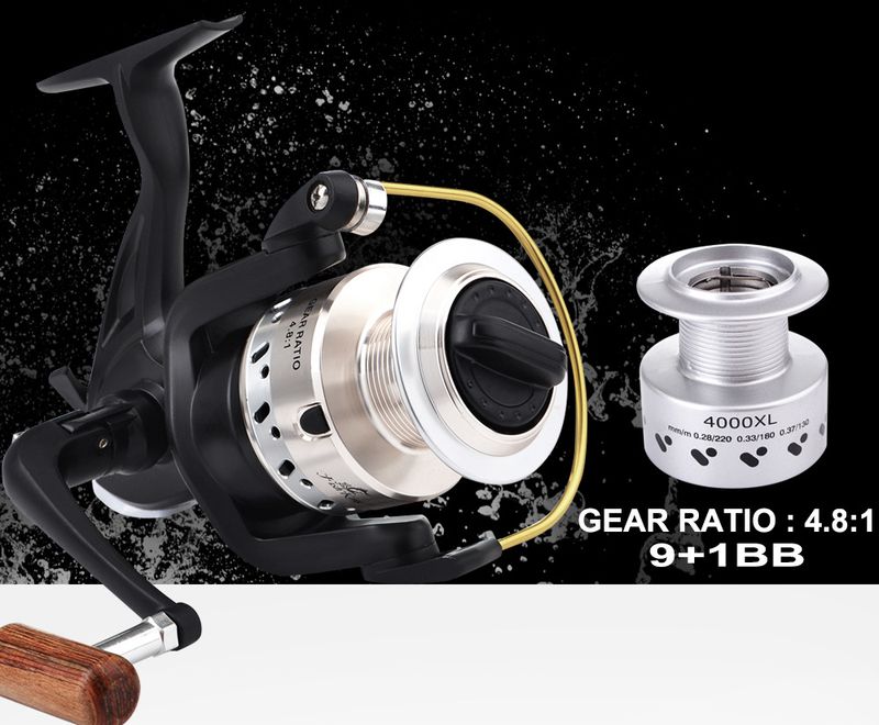 FISHKING Mulinello da pesca con ruota girevole, cuscinetto 9+1, portafilo completamente in metallo, manico in legno cavo, esca a lancio lungo, nero_voghion.com