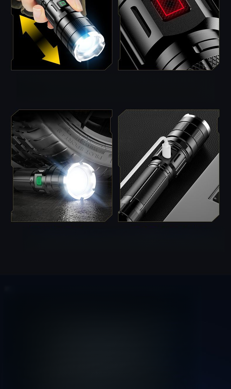 High Brightness Flashlight Laser Ultra Bright Outdoor Range Rechargeable LED Searchlight Long Battery Life Zoomable_voghion.com