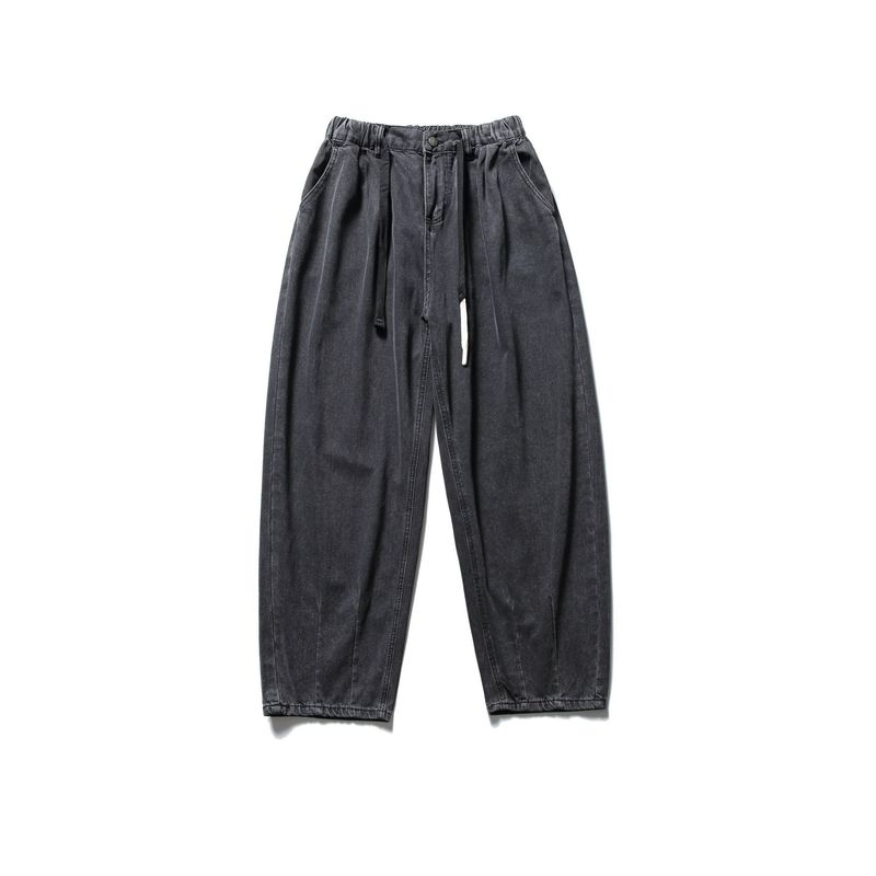 Spring Vintage Washed Distressed Casual Jeans For Men With Drawstring Elastic Waist Straight Pants_voghion.com