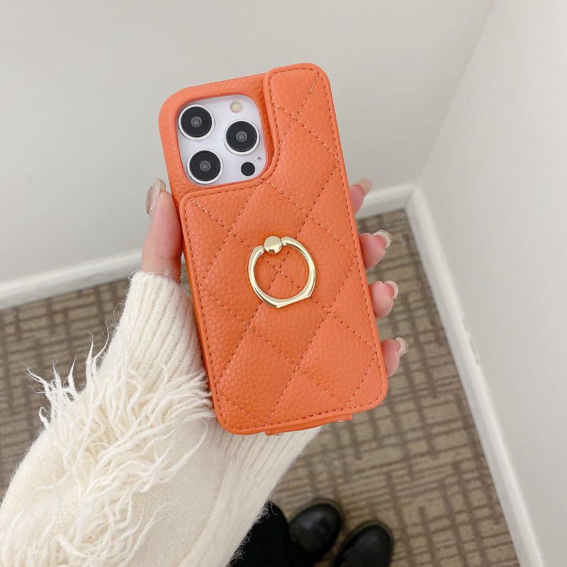 Mobile phone case Suitable for iPhone15 mobile phone case Apple 14pro max rhombus card ring buckle bracket mobile phone case 13 women_voghion.com