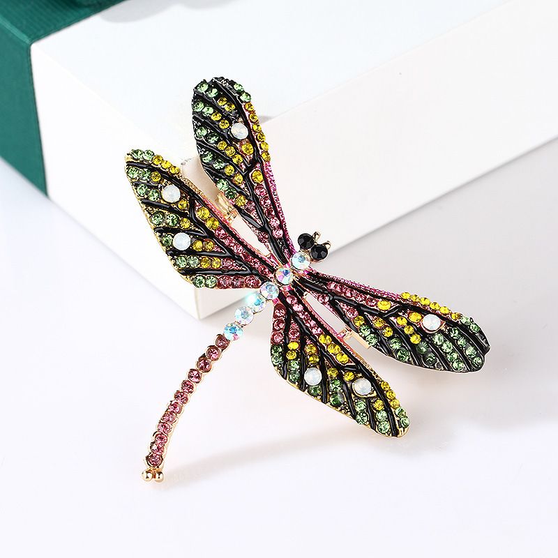 Broche libellule multicolore en forme de goutte d'huile rétro multicolore en diamant coloré, broche unisexe en forme d'insecte_voghion.com