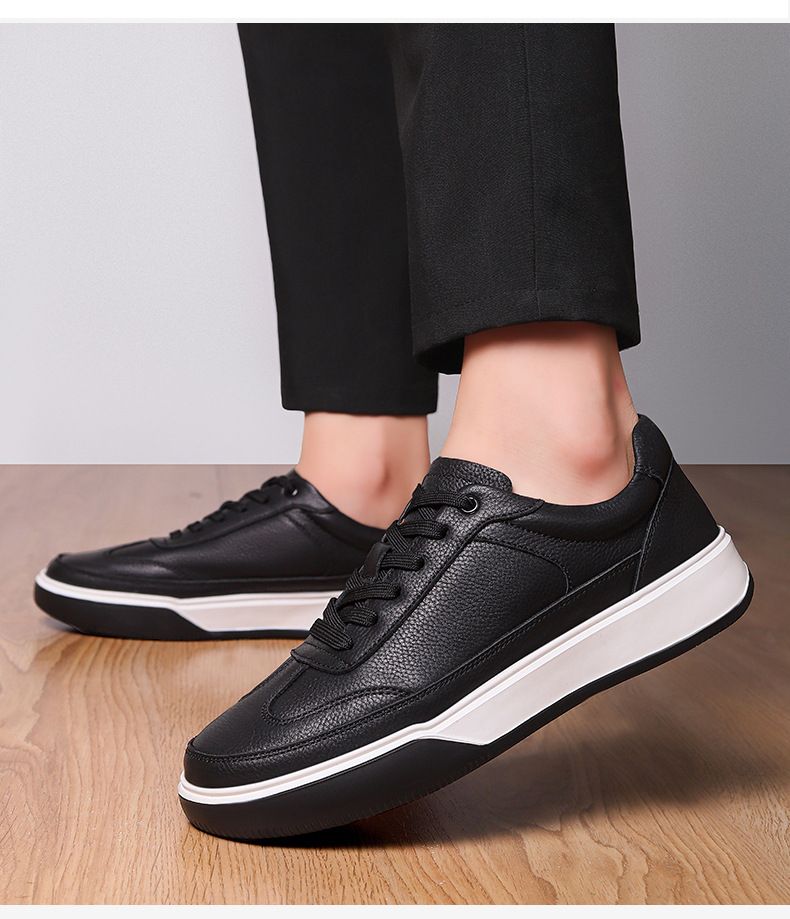 The First Layer Of Cowhide Leather Lace-up Men's Board Shoes Single Shoes Casual Four Breathable White Shoes Men_voghion.com
