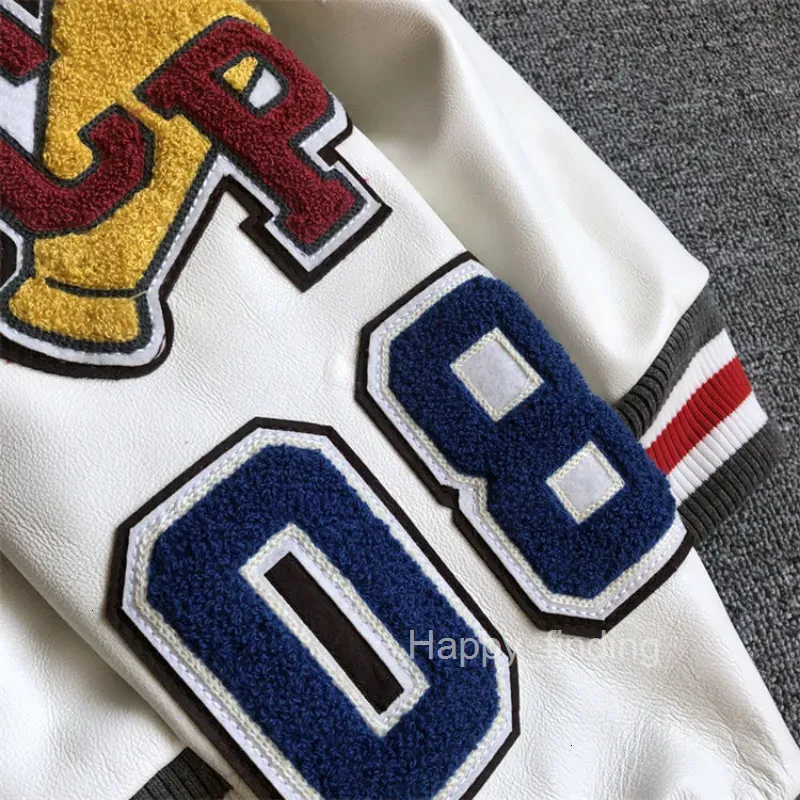 Giacche da uomo, uniformi da baseball, stile retrò Y2K, giacca in pelle, ricamo pesante, cappotto corto bianco_voghion.com