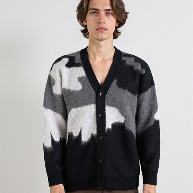 Cardigan da uomo con scollo a V - Pullover casual in morbida maglia con orlo a coste, vestibilità comoda e ampia per l'inverno (cachi, grigio)_voghion.com