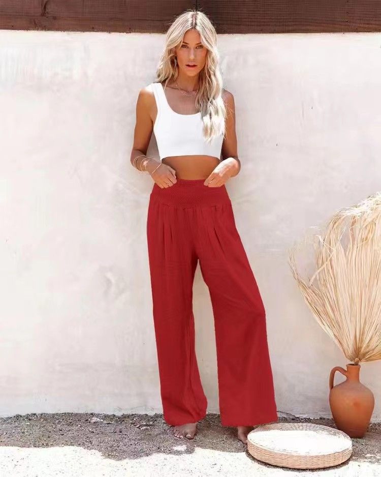 hot selling RX6602 Autumn and Winter New Quick Sell Cotton Hemp High Pull Elastic Waist Popular Women's Casual Pants_voghion.com