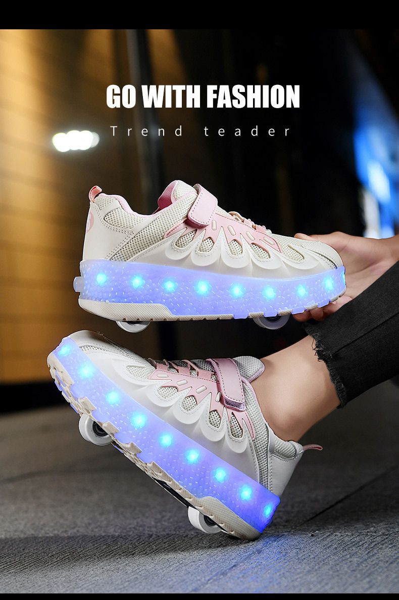 Rechargeable luminous shoes LED lights for children adult roller skate LACES wheels_voghion.com