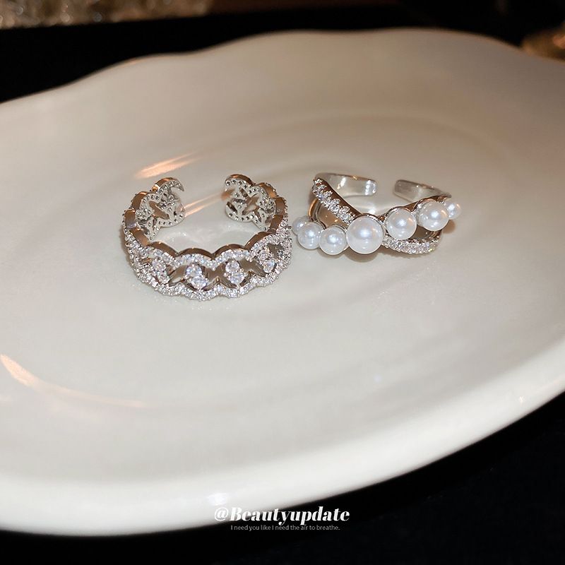 Anello per indice con croce in zircone e perla in stile francese, design di nicchia, nuovo temperamento alla moda per pendolari_voghion.com