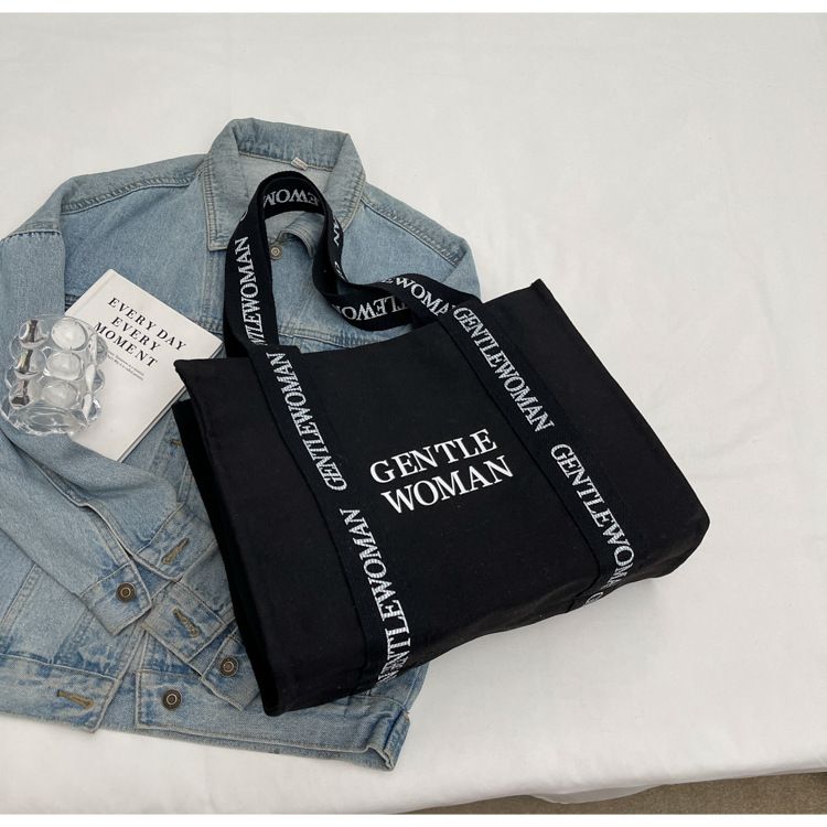 Large capacity canvas for women 2024 new fashionable letter class commuting handbag simple casual shoulder bag_voghion.com
