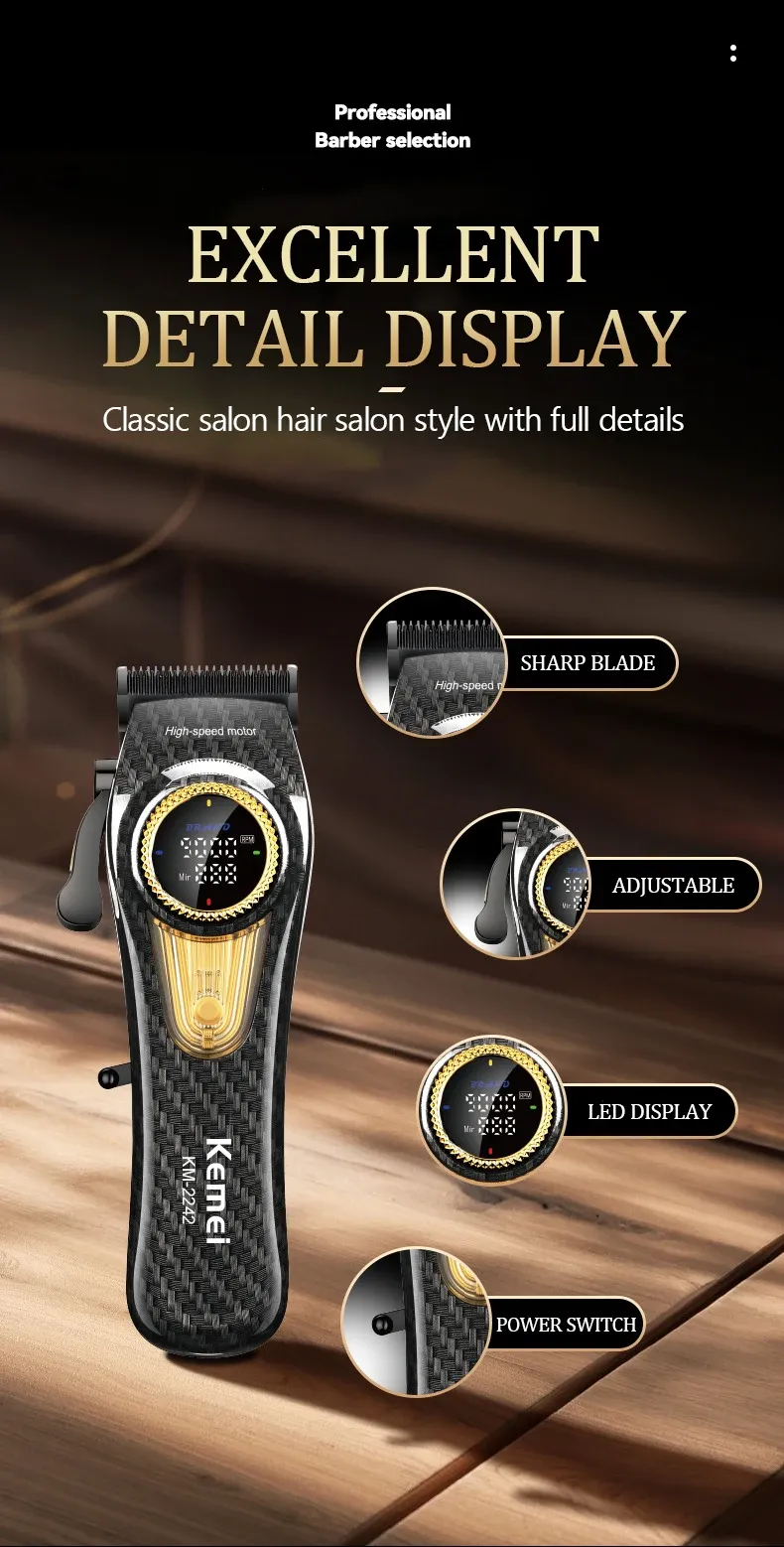 Profesyonel Clipper Erkekler İçin Ayarlı Düzeltici Elektrikli Solma Sakal Şarj Edilebilir Saç Kesme Makinesi hine Berber 9000 RPM_voghion.com