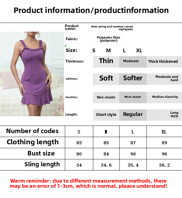 2025 Damen Sommer Neue Stil Rüschen Gewickelt Hüfte Kurze Farbe Baumwolle Ziehen Rahmen U Kragen Lila Strap Schlaf Rock_voghion.com