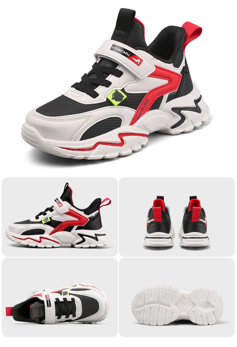 Boys' new autumn mesh leather patchwork sports with solid soft soled basketball shoes for senior students, cool and_voghion.com